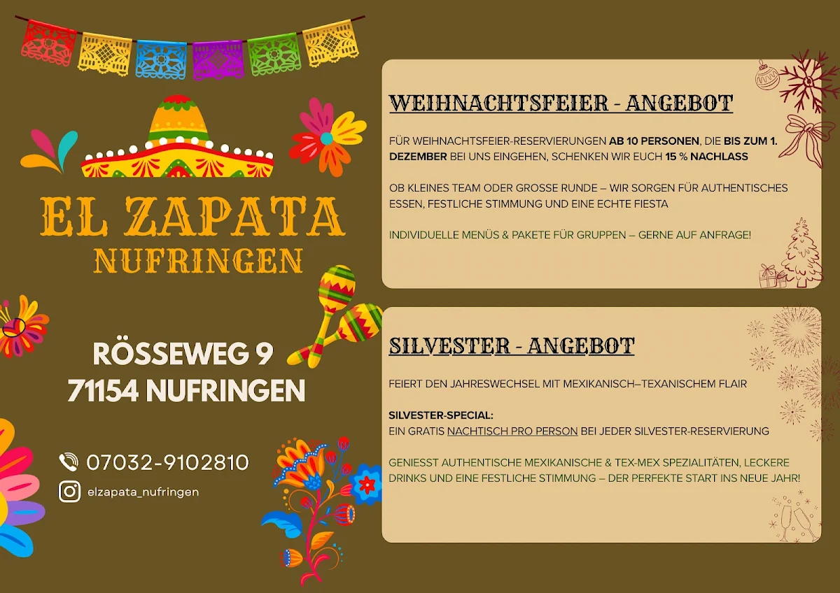 Speisekarte, El Zapata Nufringen