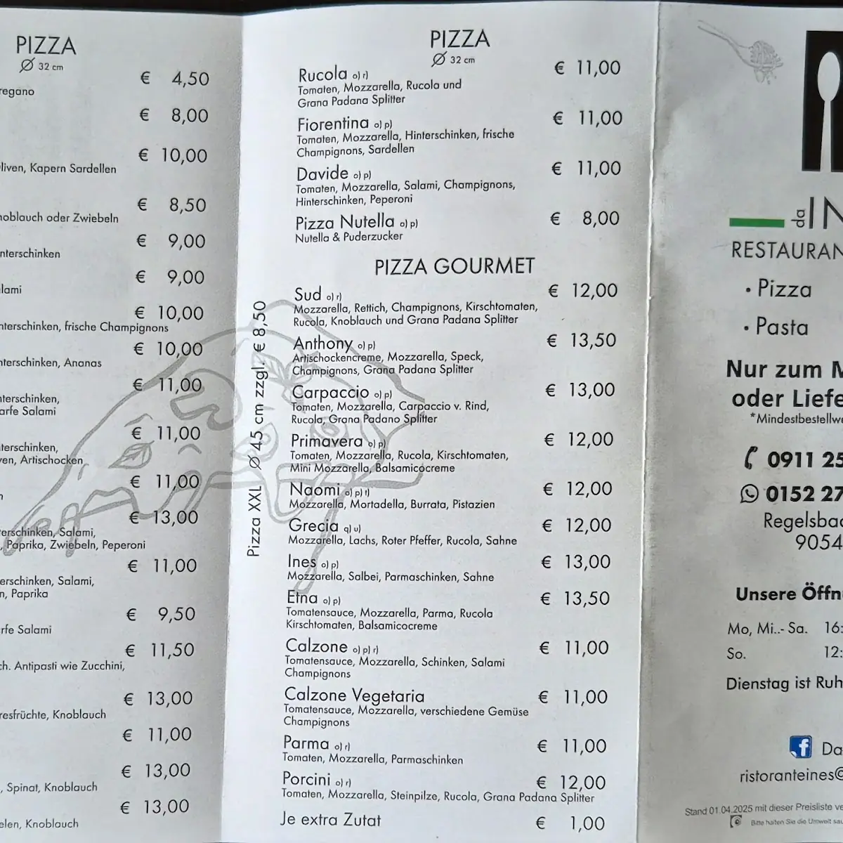Speisekarte, Ristorante pizzeria Da-ines