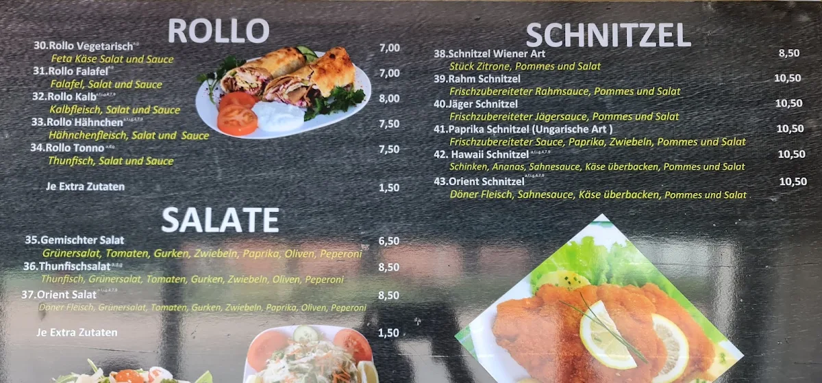 Speisekarte, Orient Schnellrestaurant