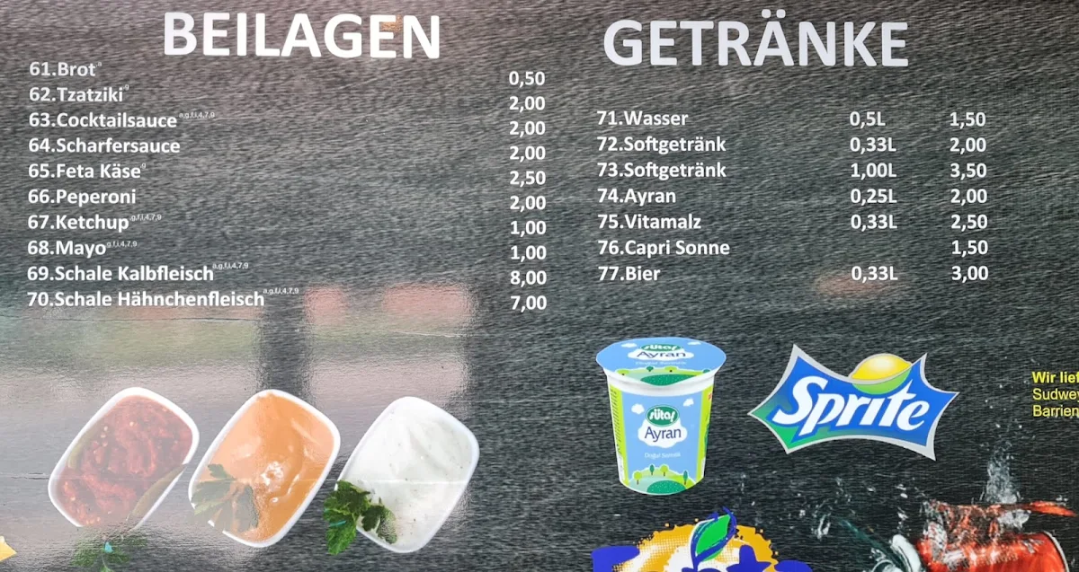 Speisekarte, Orient Schnellrestaurant