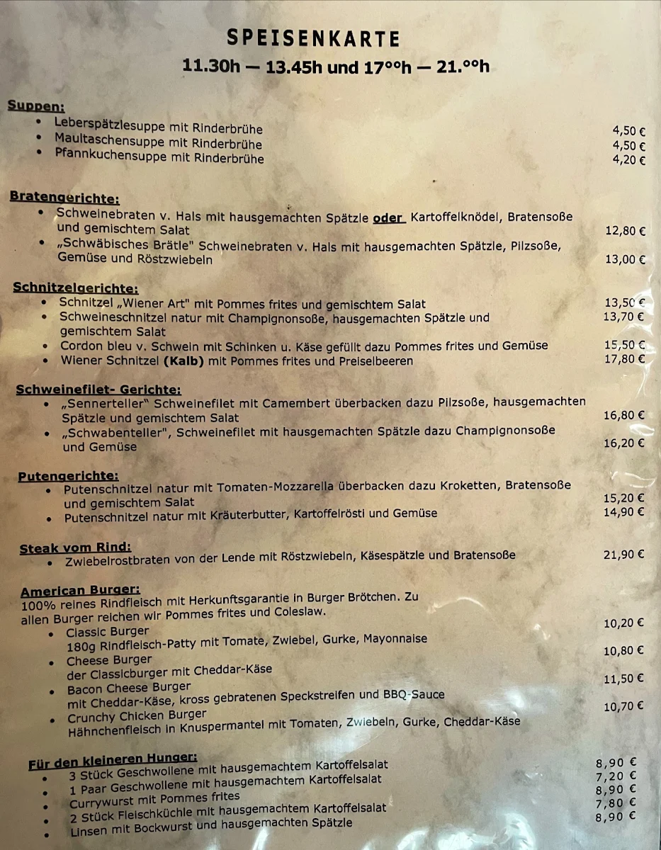 Speisekarte, Restaurant Jägerhaus