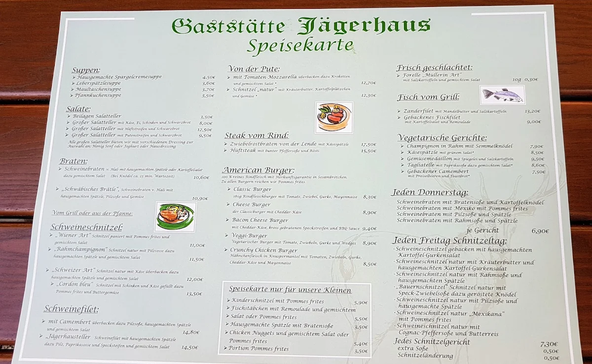 Speisekarte, Restaurant Jägerhaus
