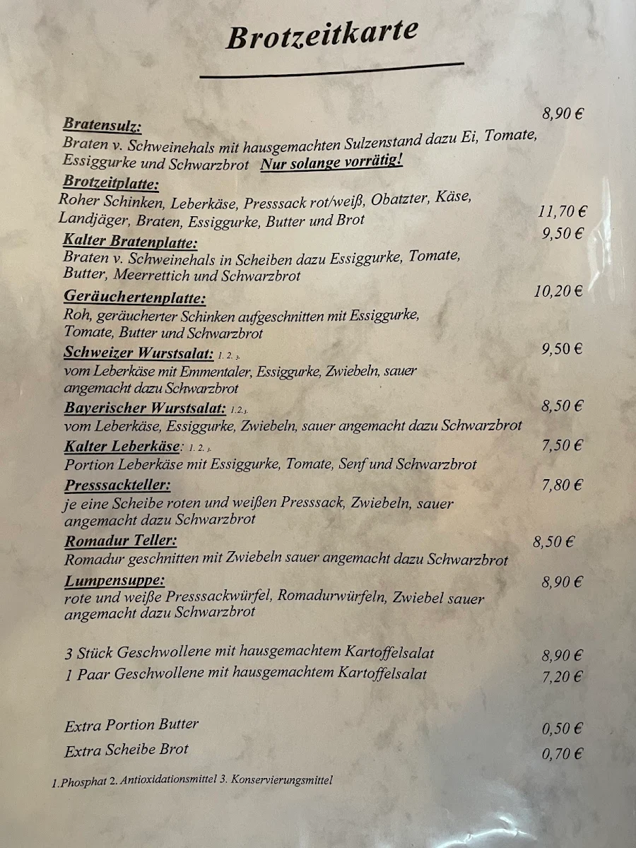 Speisekarte, Restaurant Jägerhaus
