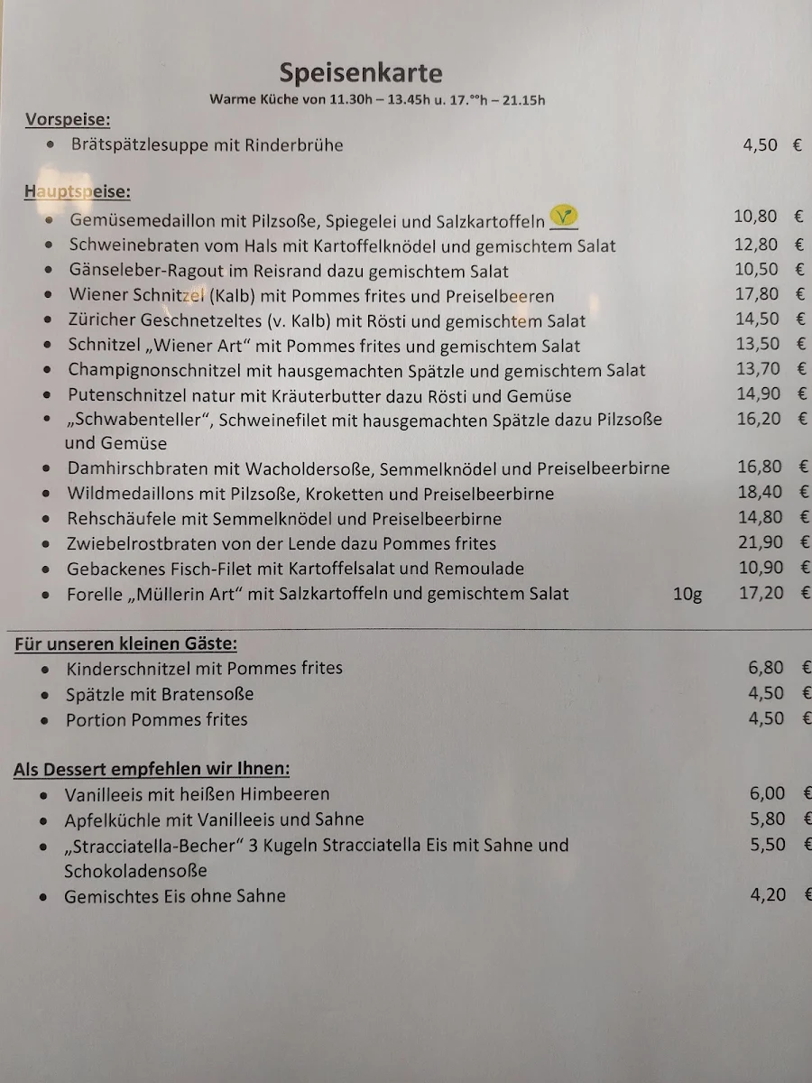 Speisekarte, Restaurant Jägerhaus