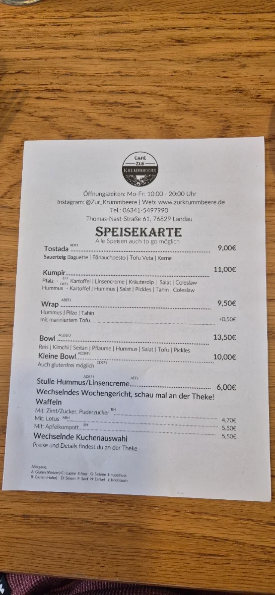 Speisekarte, Zur Krummbeere