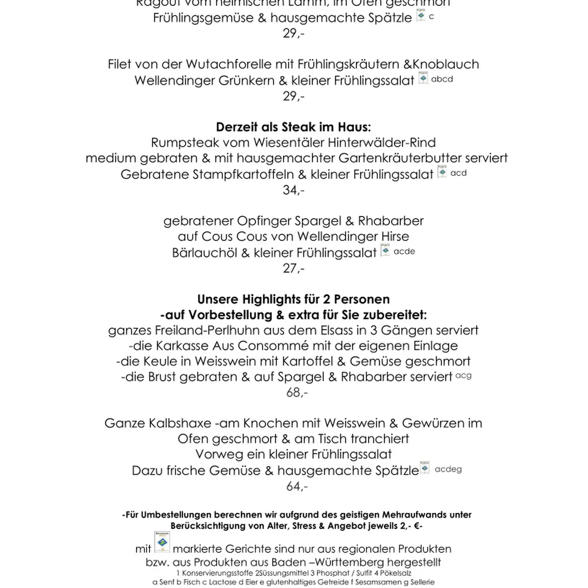 Speisekarte, Hotel Restaurant Peterle