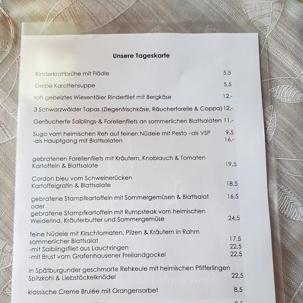 Speisekarte, Hotel Restaurant Peterle