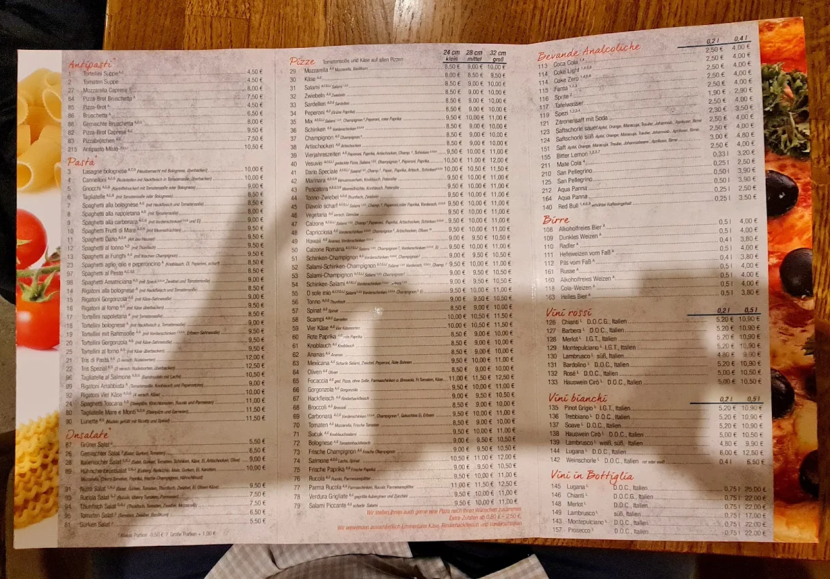 Speisekarte, Pizzeria Dario