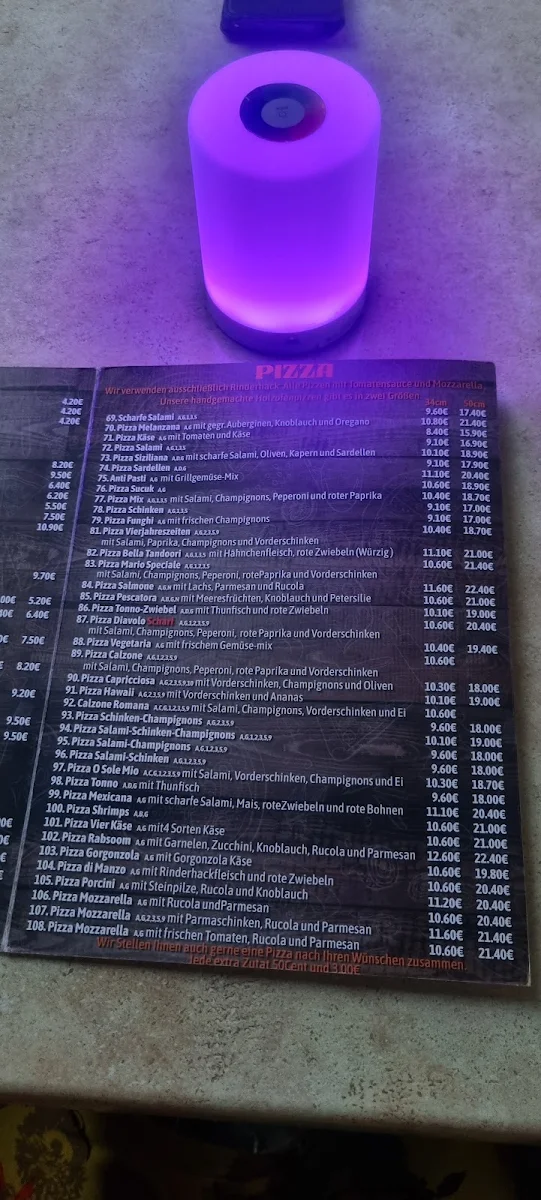 Speisekarte, Pizzeria Dario