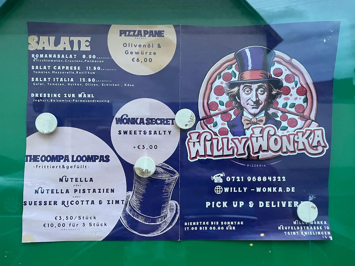 Speisekarte, WILLY WONKA Pizzeria