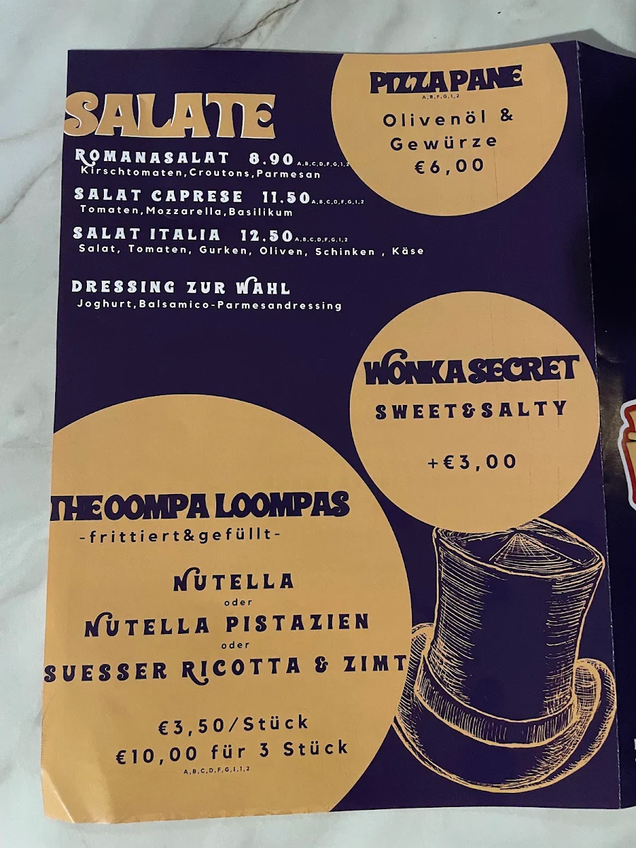 Speisekarte, WILLY WONKA Pizzeria