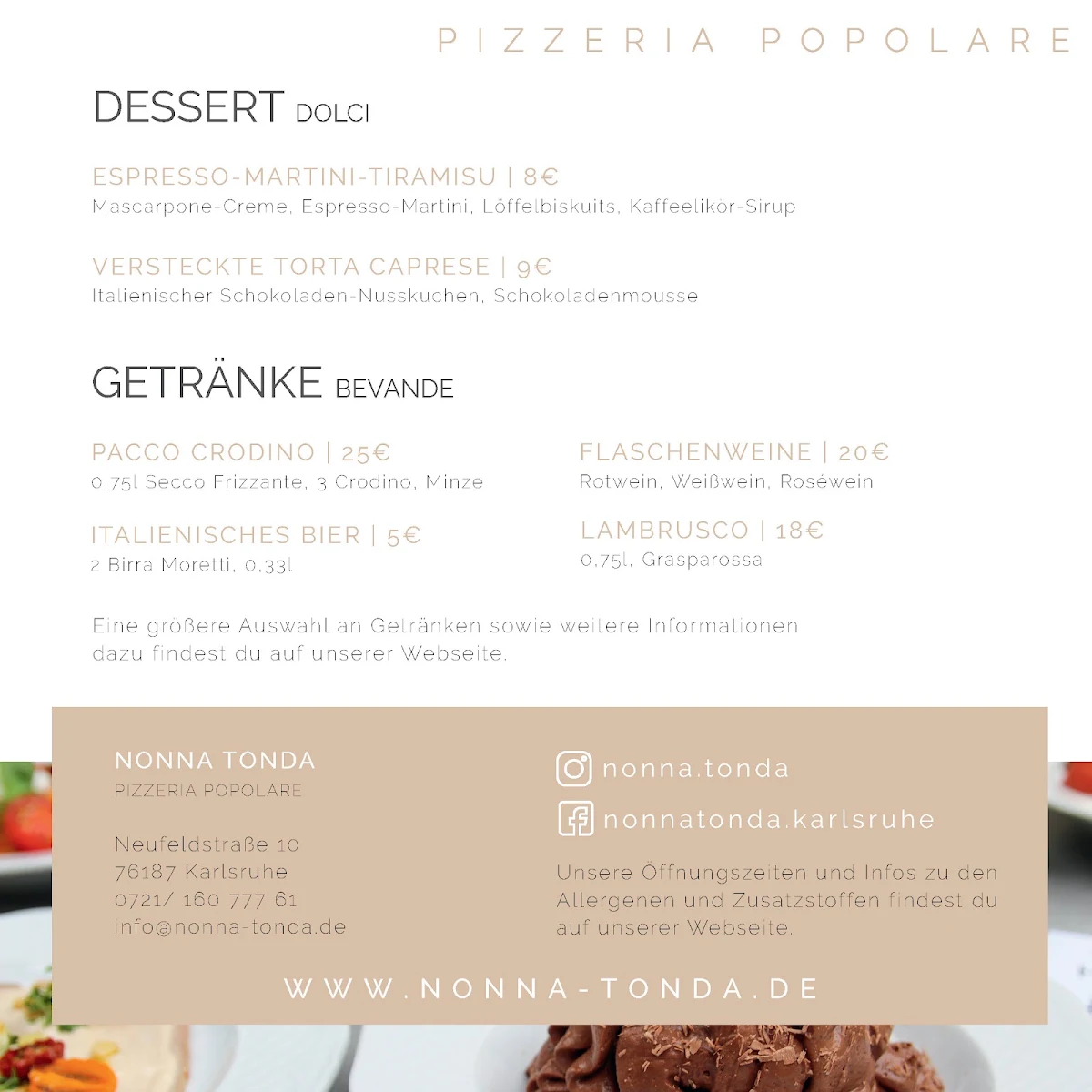 Speisekarte, WILLY WONKA Pizzeria