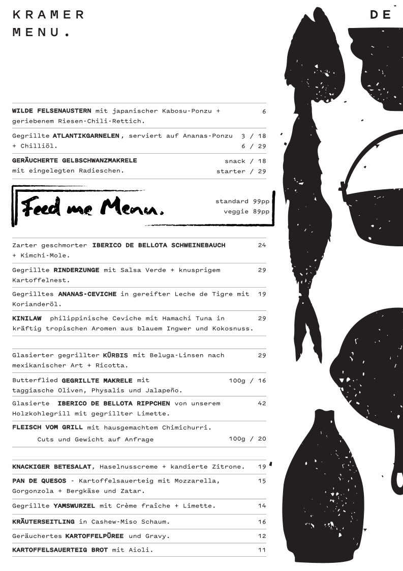 Speisekarte, Kramer Restaurant