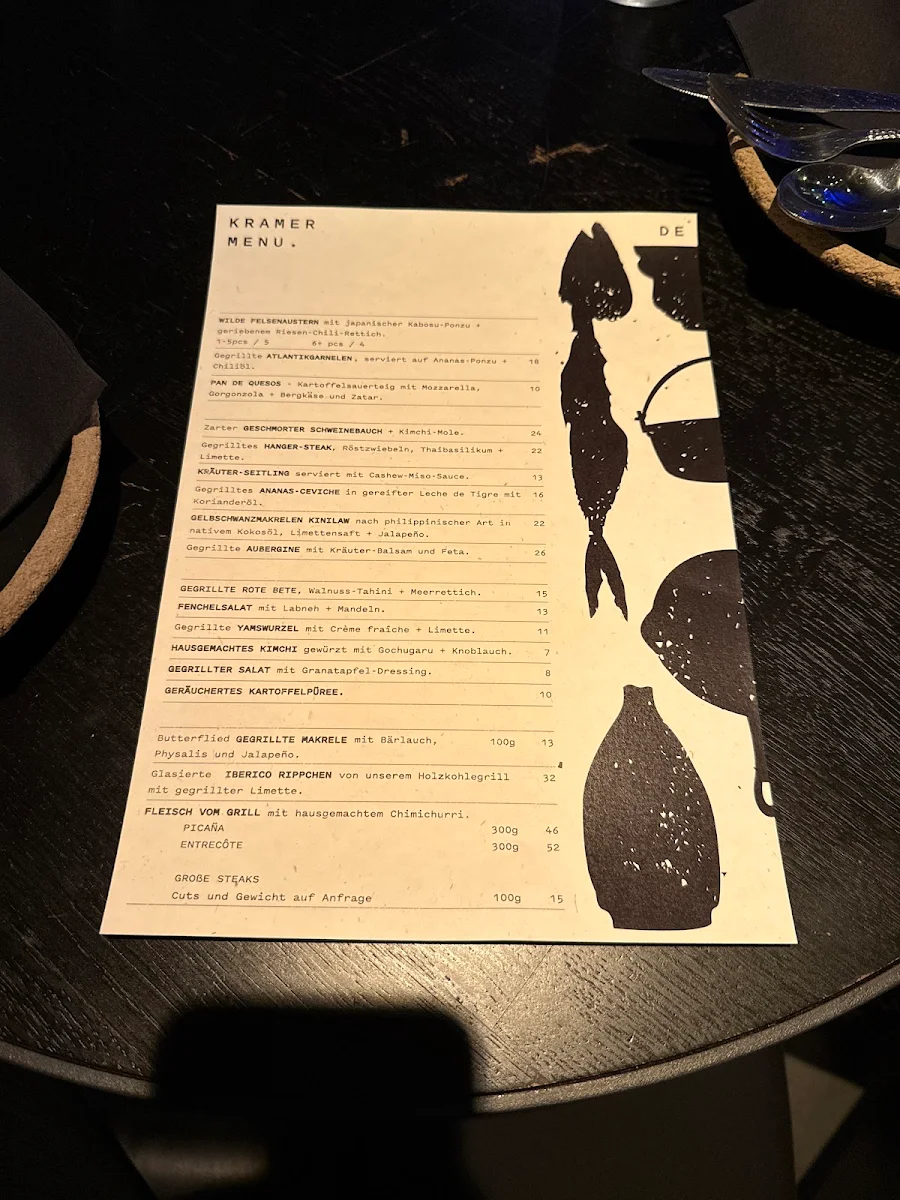 Speisekarte, Kramer Restaurant