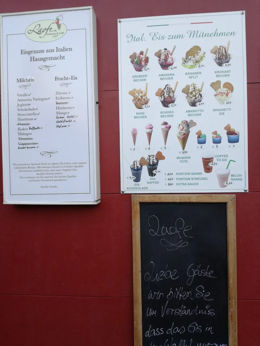 Speisekarte, Eiscafé Laofe