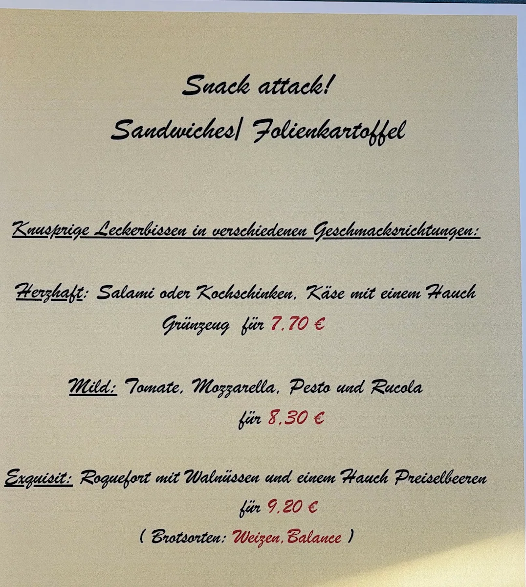 Speisekarte, Presso Cafe & Lounge