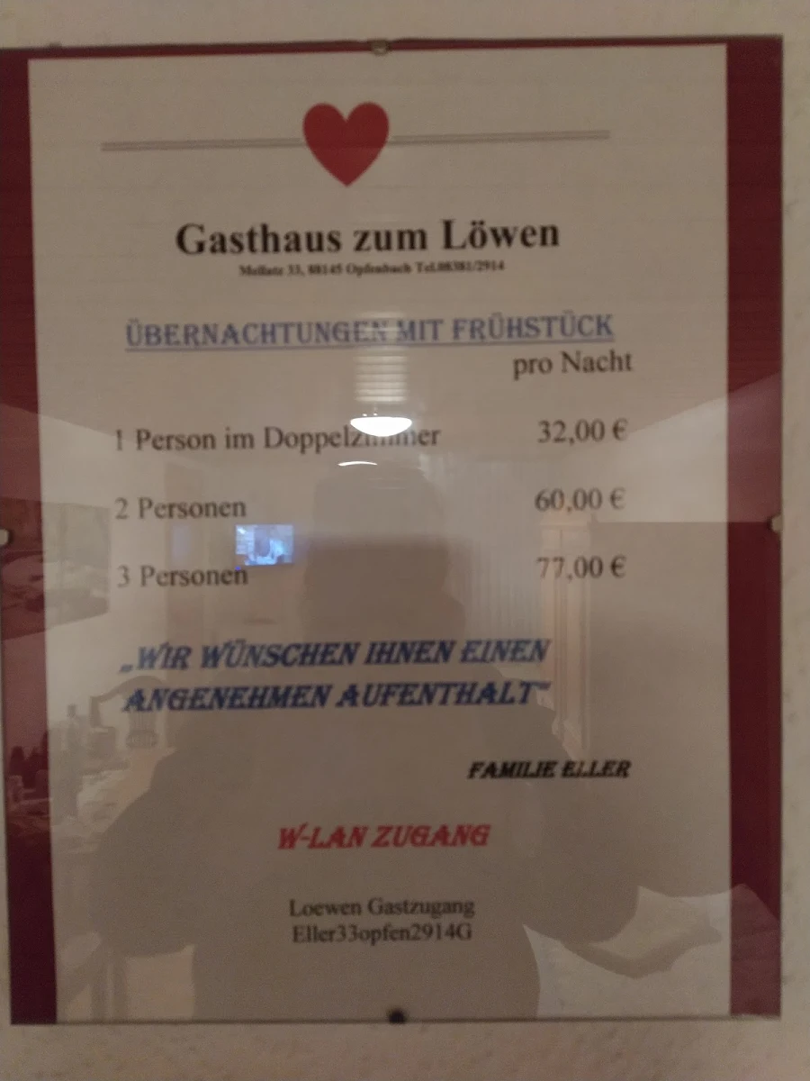 Speisekarte, Gasthaus Löwen