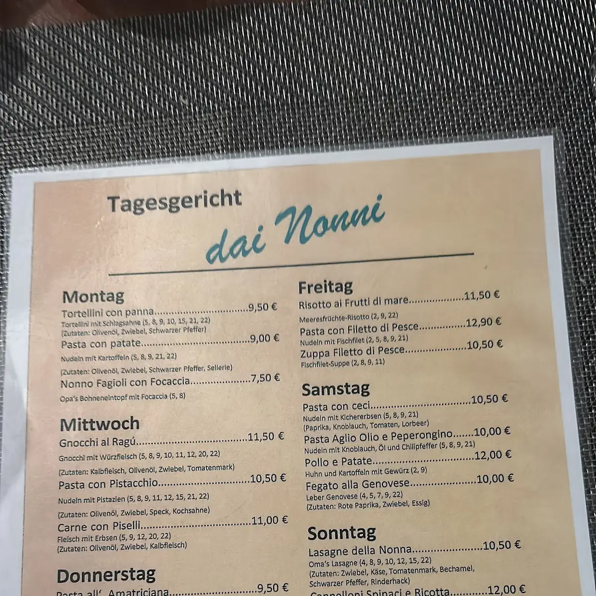Speisekarte, Dai Nonni