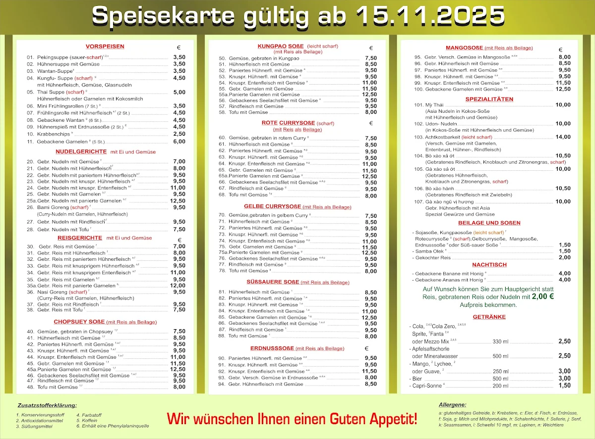 Speisekarte, Asia Imbiss Kim