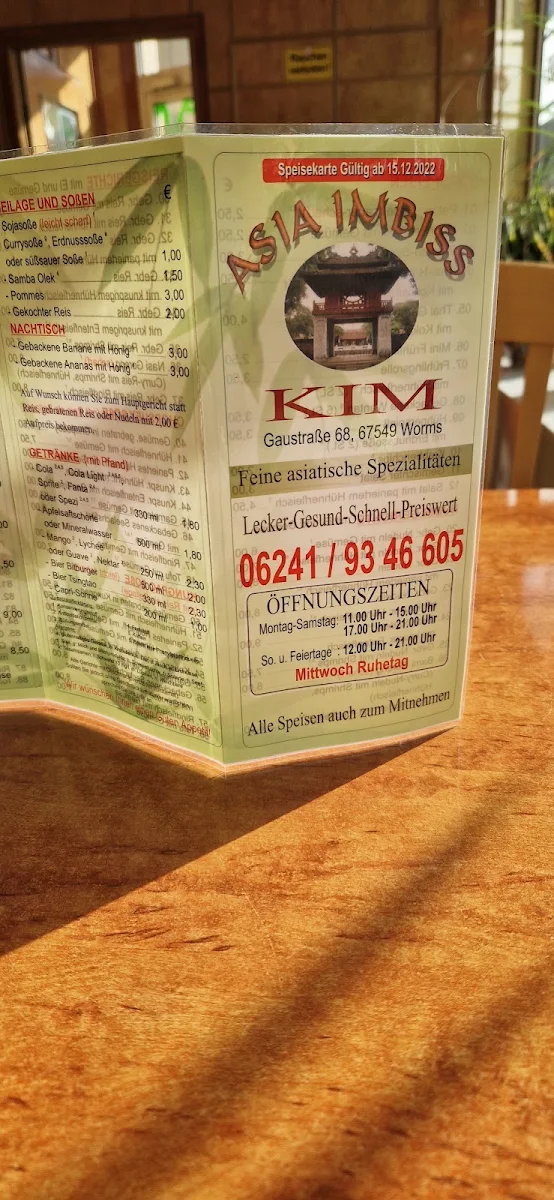 Speisekarte, Asia Imbiss Kim