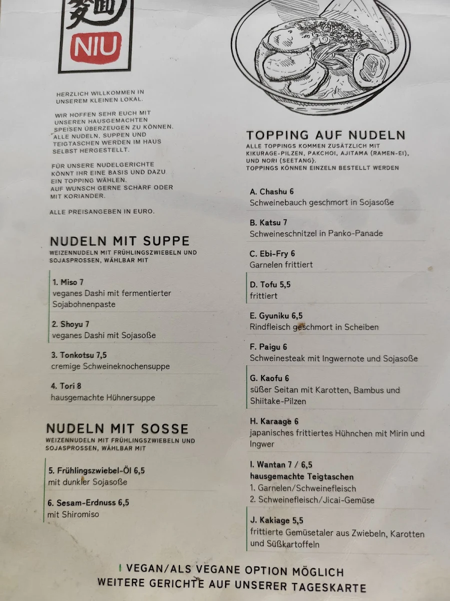 Speisekarte, Niu Noodle Soup and Dumplings