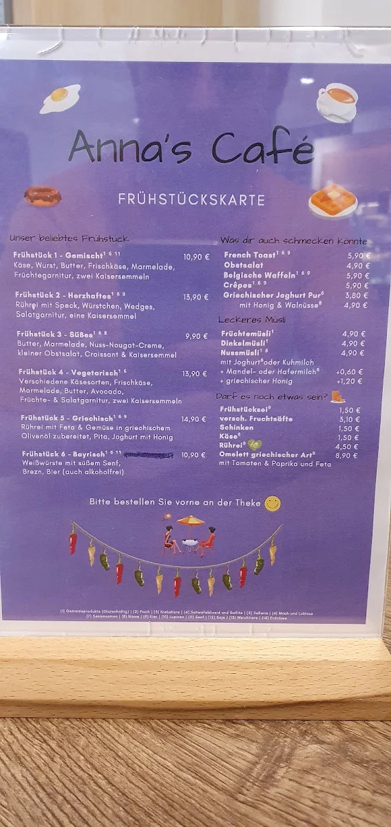 Speisekarte, Anna's Back und Kaffeegenuss