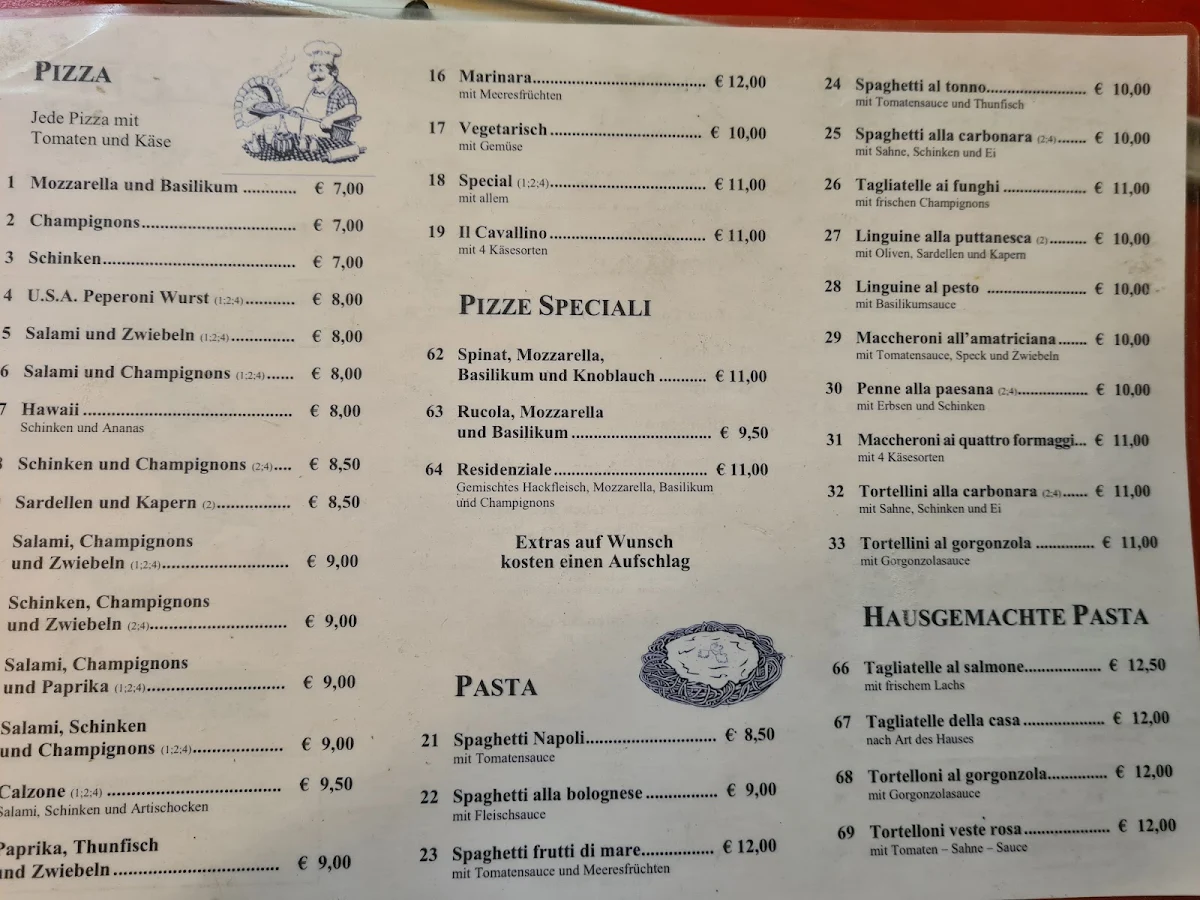 Speisekarte, Pizzeria il Cavallino