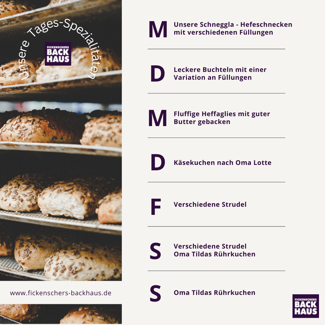 Speisekarte, Fickenschers Backhaus GmbH im REWE