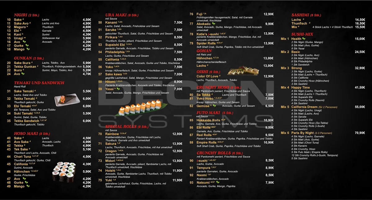 Speisekarte, i-sushi