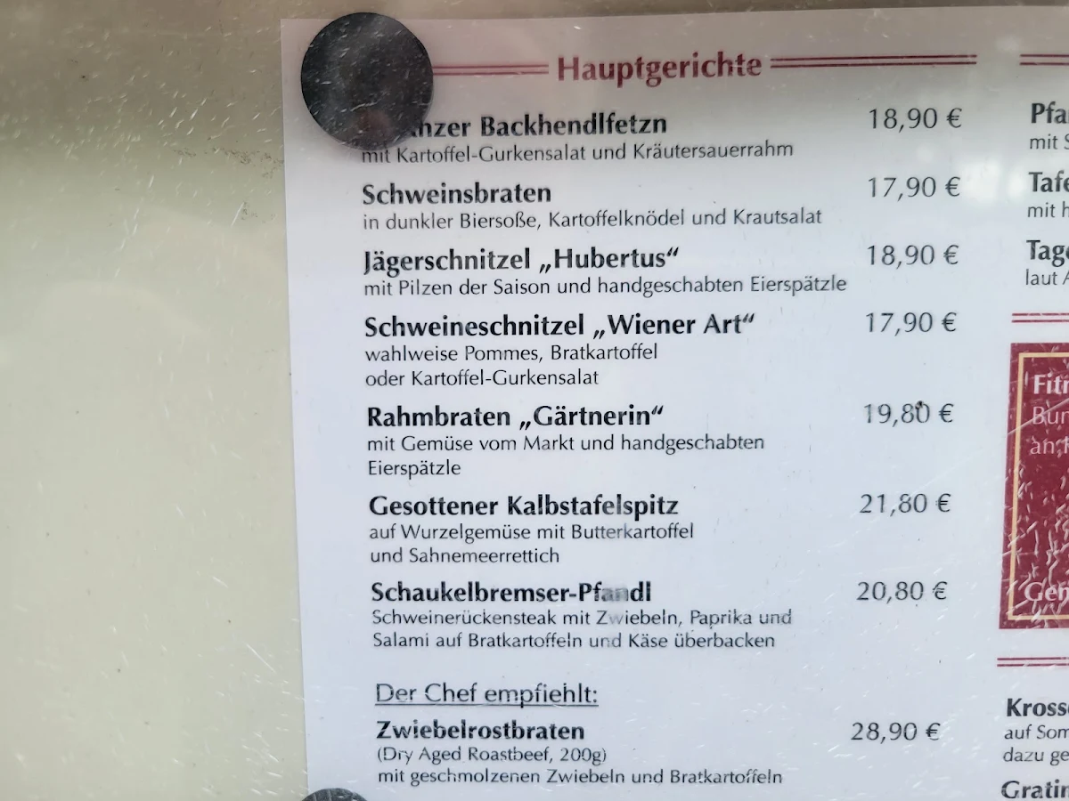 Speisekarte, Antonius-Schwaige