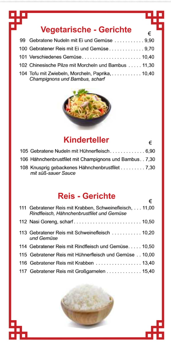 Speisekarte, Wan Bao Chinarestaurant