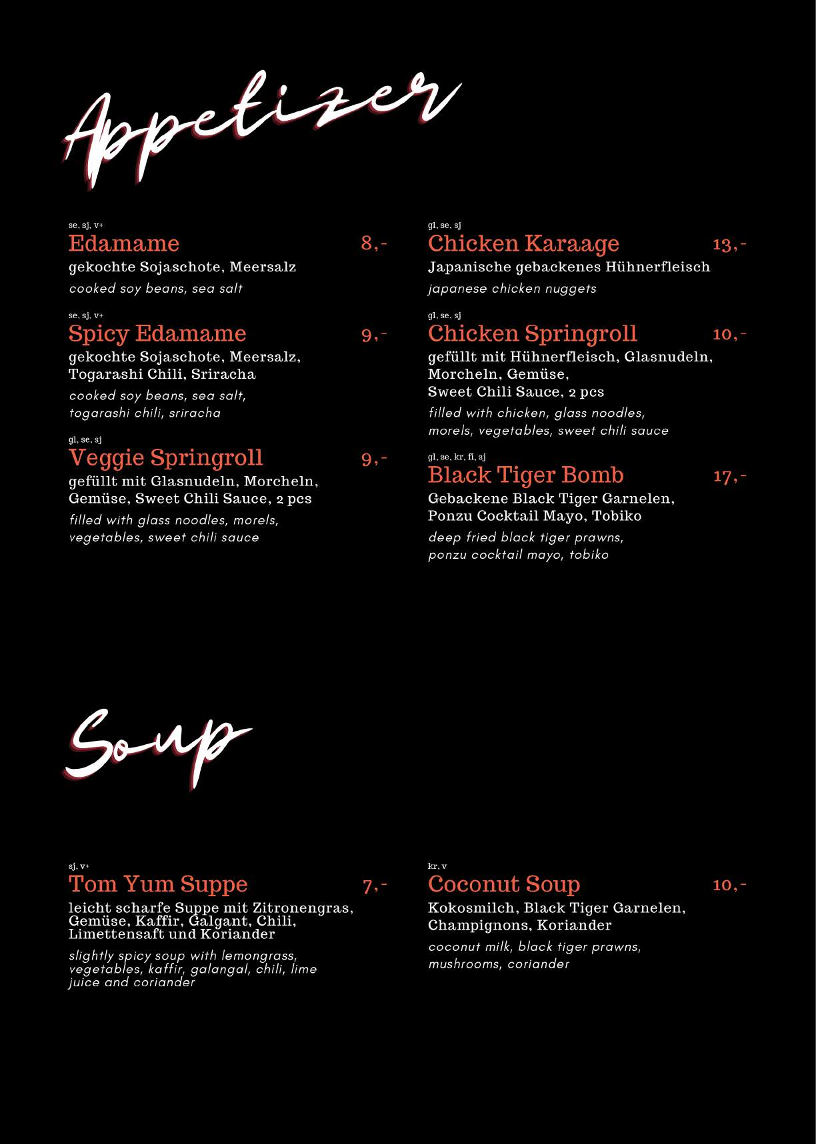 Speisekarte, Sencha Sushi Bar & Restaurant