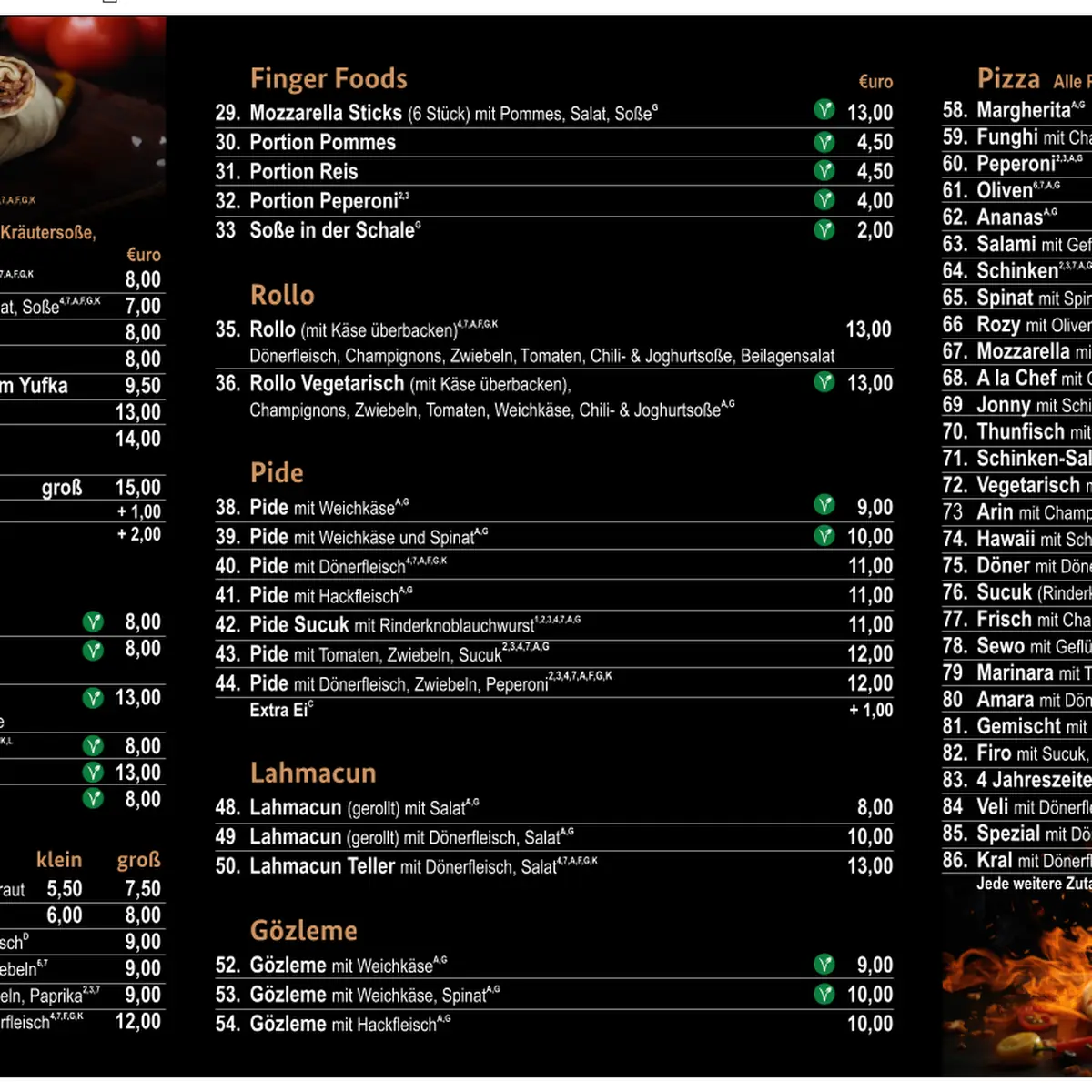 Speisekarte, Kral Döner & Pizza Haus