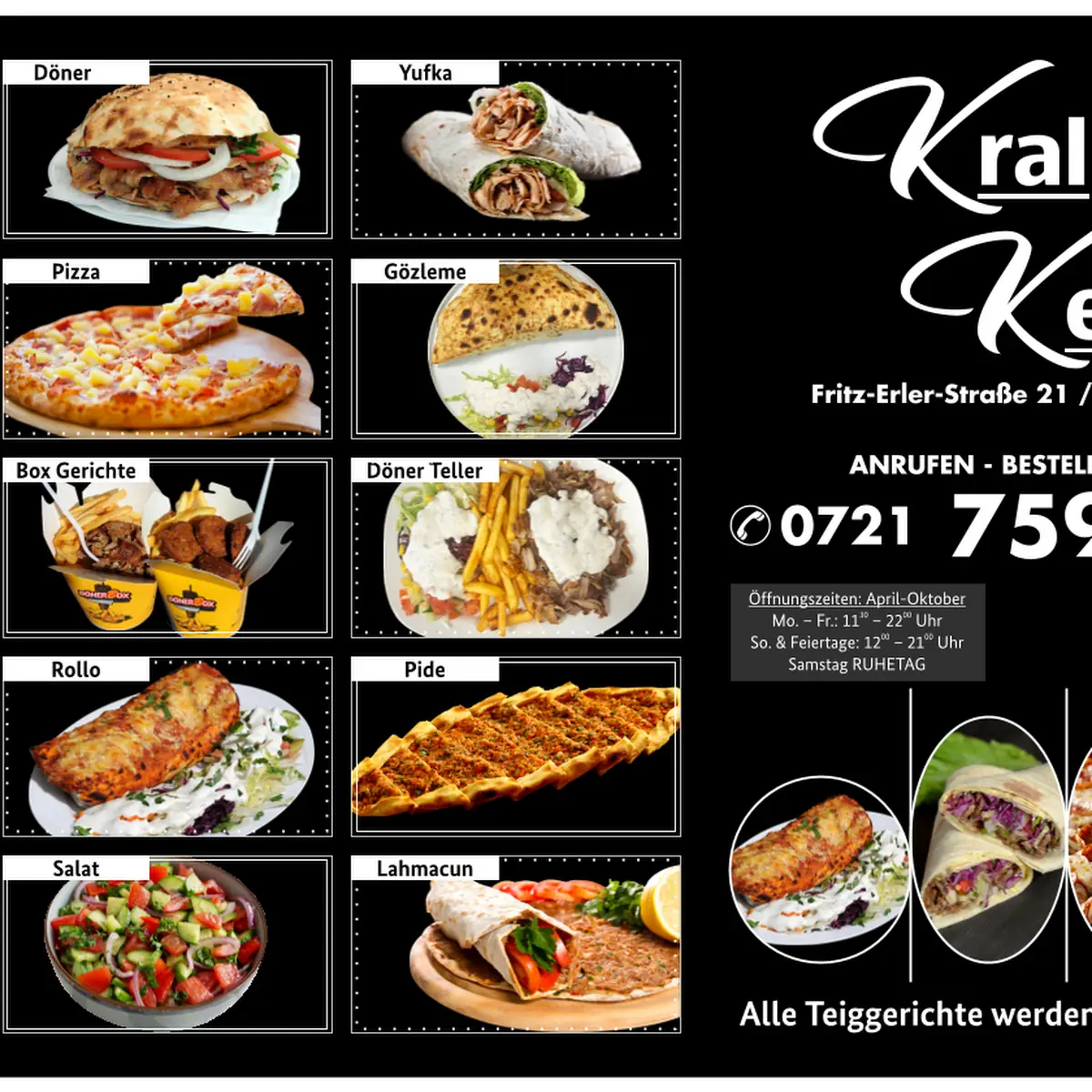 Speisekarte, Kral Döner & Pizza Haus