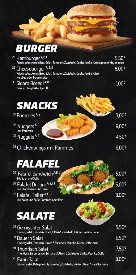 Speisekarte, Ewin's Kebap & Pizza Haus