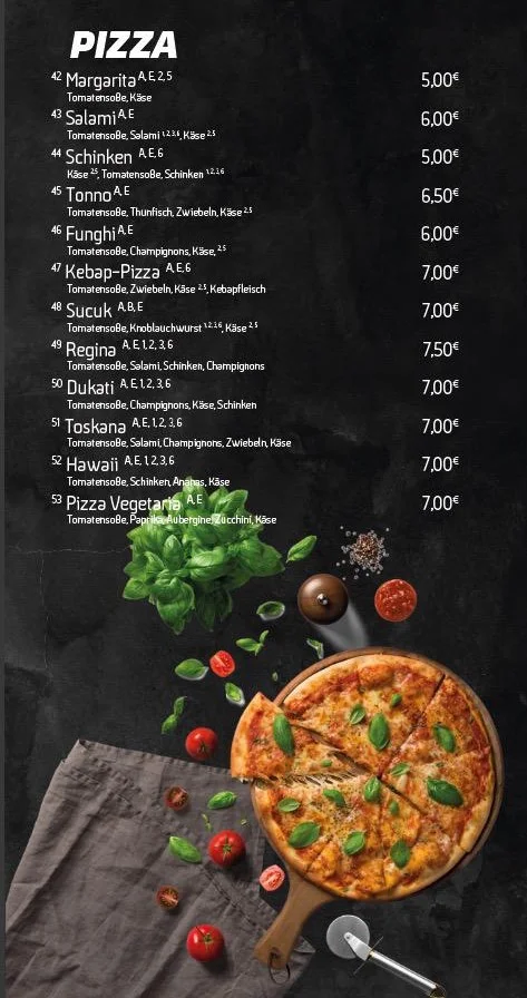 Speisekarte, Ewin's Kebap & Pizza Haus