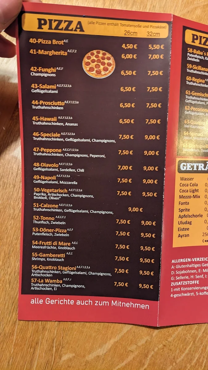 Speisekarte, Ewin's Kebap & Pizza Haus