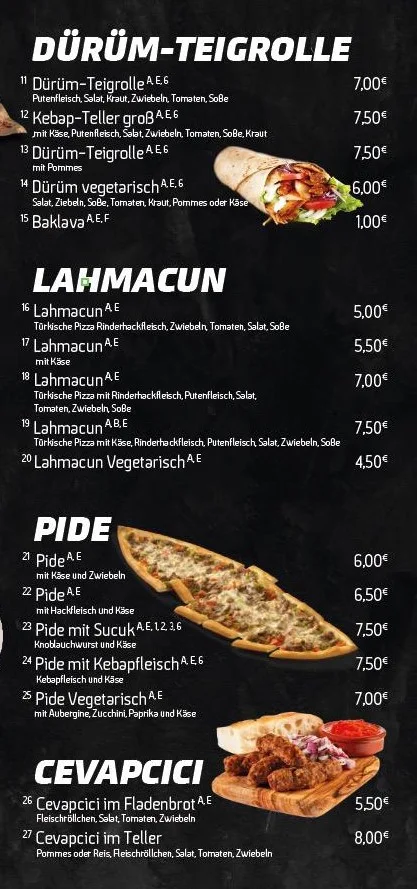 Speisekarte, Ewin's Kebap & Pizza Haus