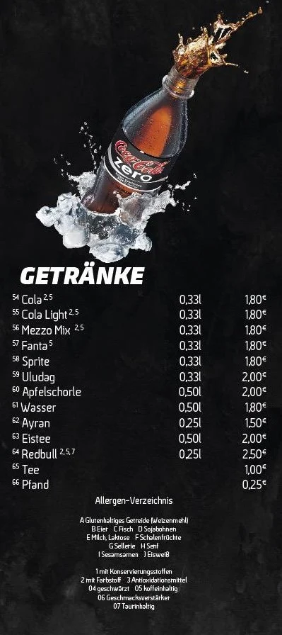 Speisekarte, Ewin's Kebap & Pizza Haus