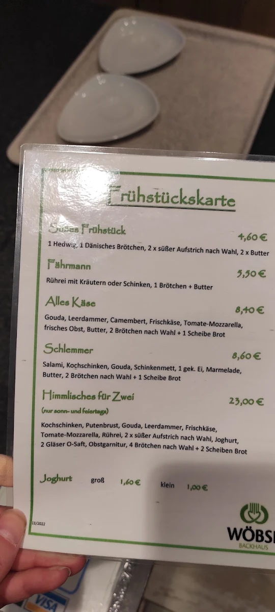 Speisekarte, Bäckerei Wöbse