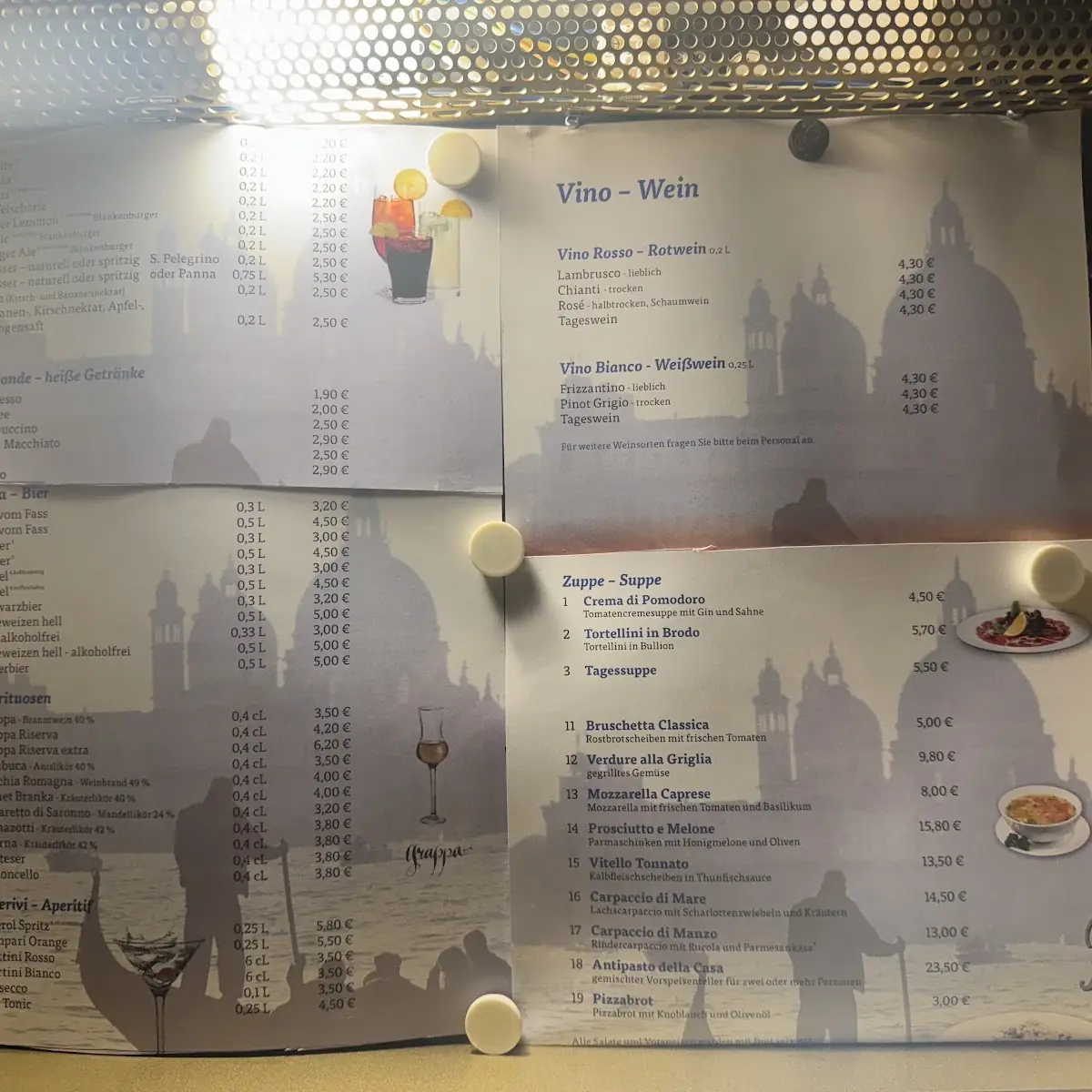 Speisekarte, Ristorante Pizzeria il Gondoliere