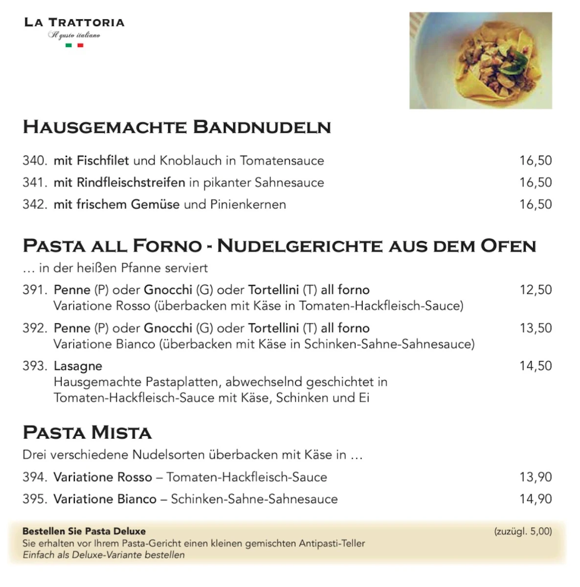 Speisekarte, La Trattoria