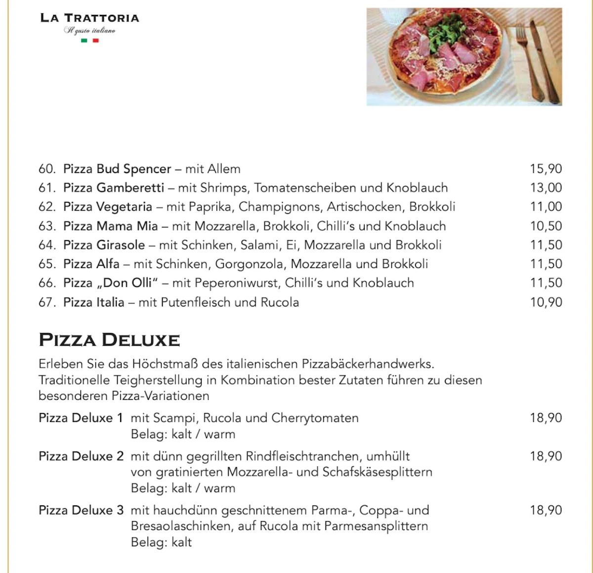 Speisekarte, La Trattoria