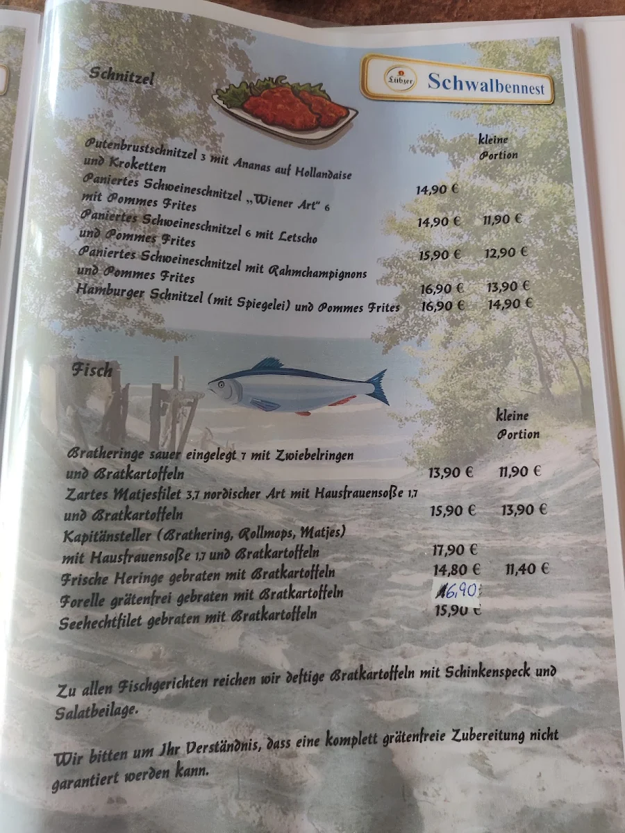 Speisekarte, Schwalbennest Restaurant