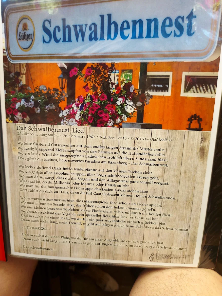 Speisekarte, Schwalbennest Restaurant