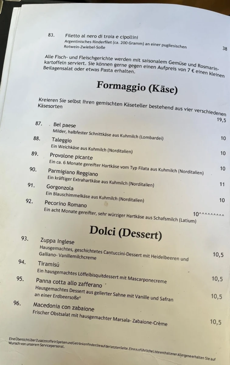 Speisekarte, Enotria da Miri