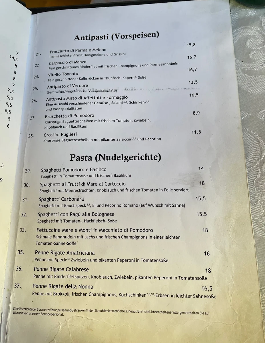 Speisekarte, Enotria da Miri