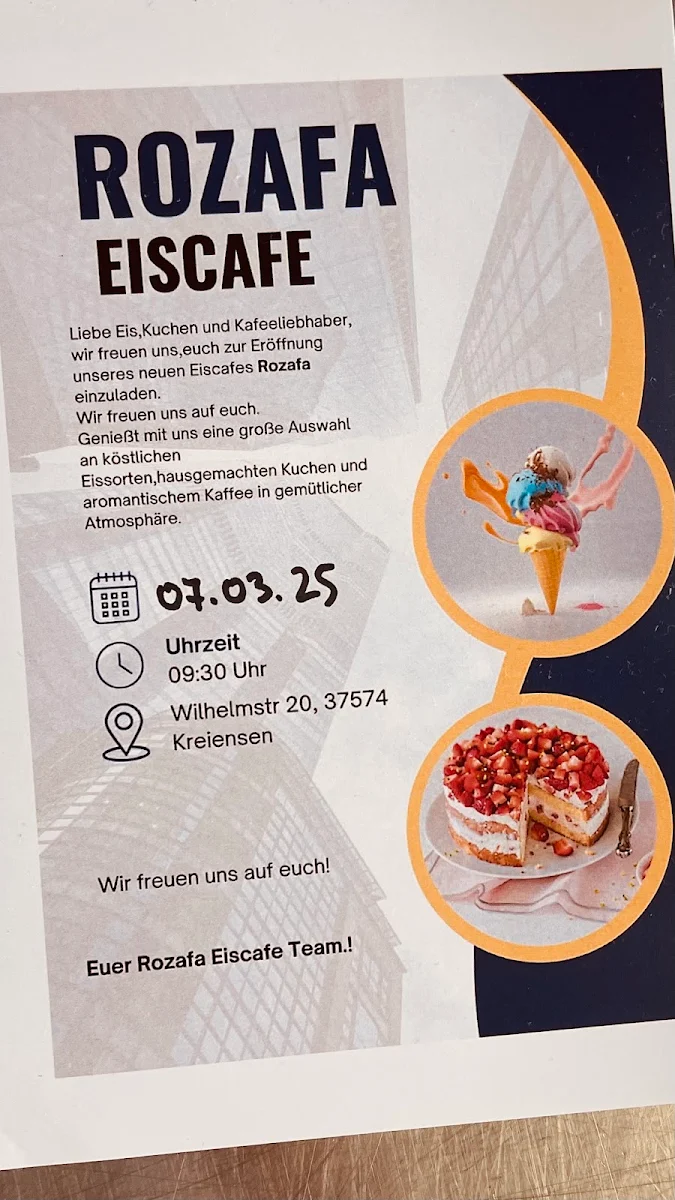 Speisekarte, ROZAFA EISCAFE