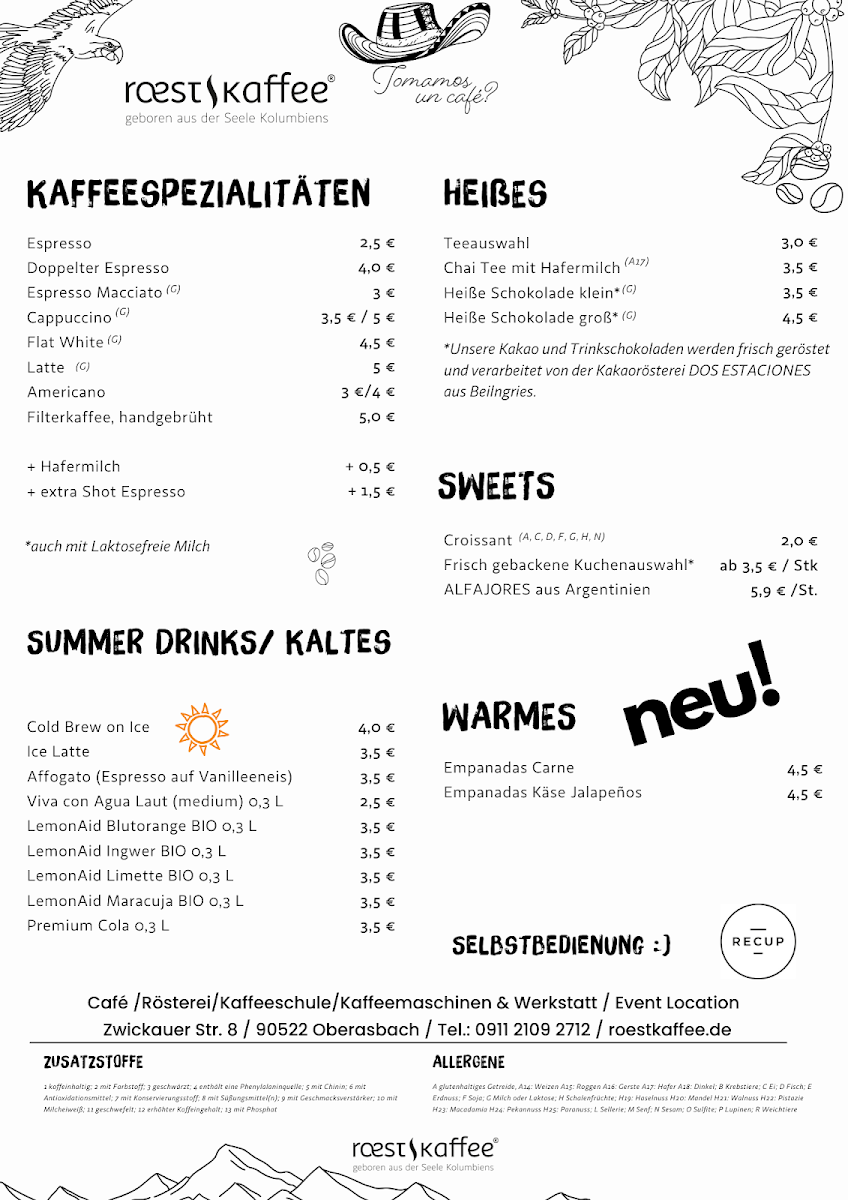 Speisekarte, roestkaffee Origins | Spezialitäten-Kaffeerösterei