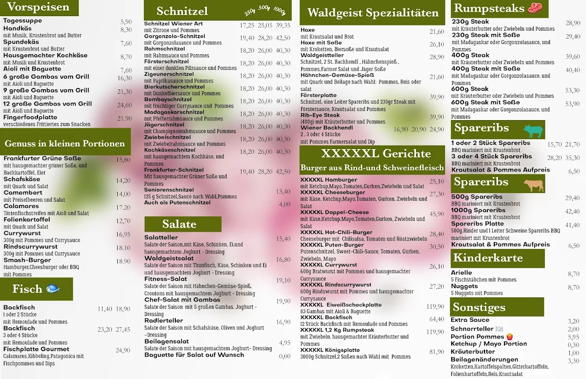 Speisekarte, XXL Restaurant Waldgeist Hofheim am Taunus